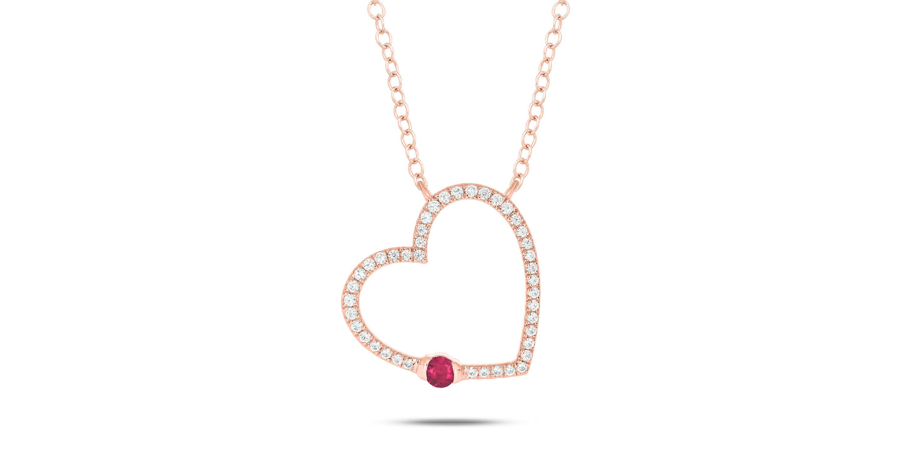 1/5 ct. t.w Diamond & 1/4 ct. t.w Ruby Round Shape Natrual Color Stone Nacklace in 10K Gold