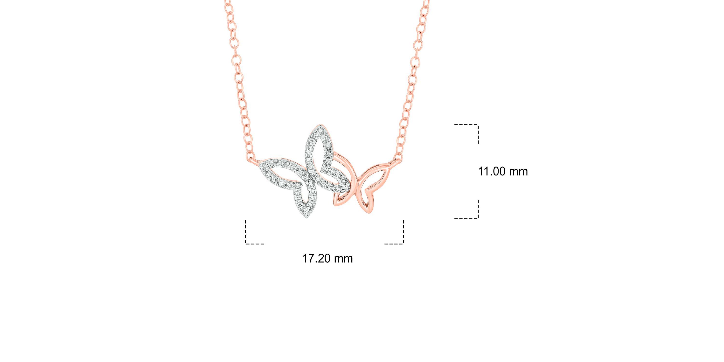 1/10 ct. t.w White Round Diamond Double Cute Butterfly Pendant Necklace For Womens in 10K Gold