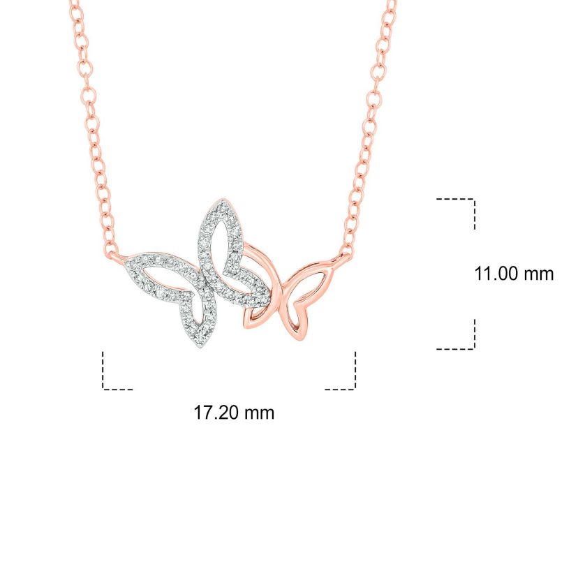 1/10 ct. t.w White Round Diamond Double Cute Butterfly Pendant Necklace For Womens in 10K Gold