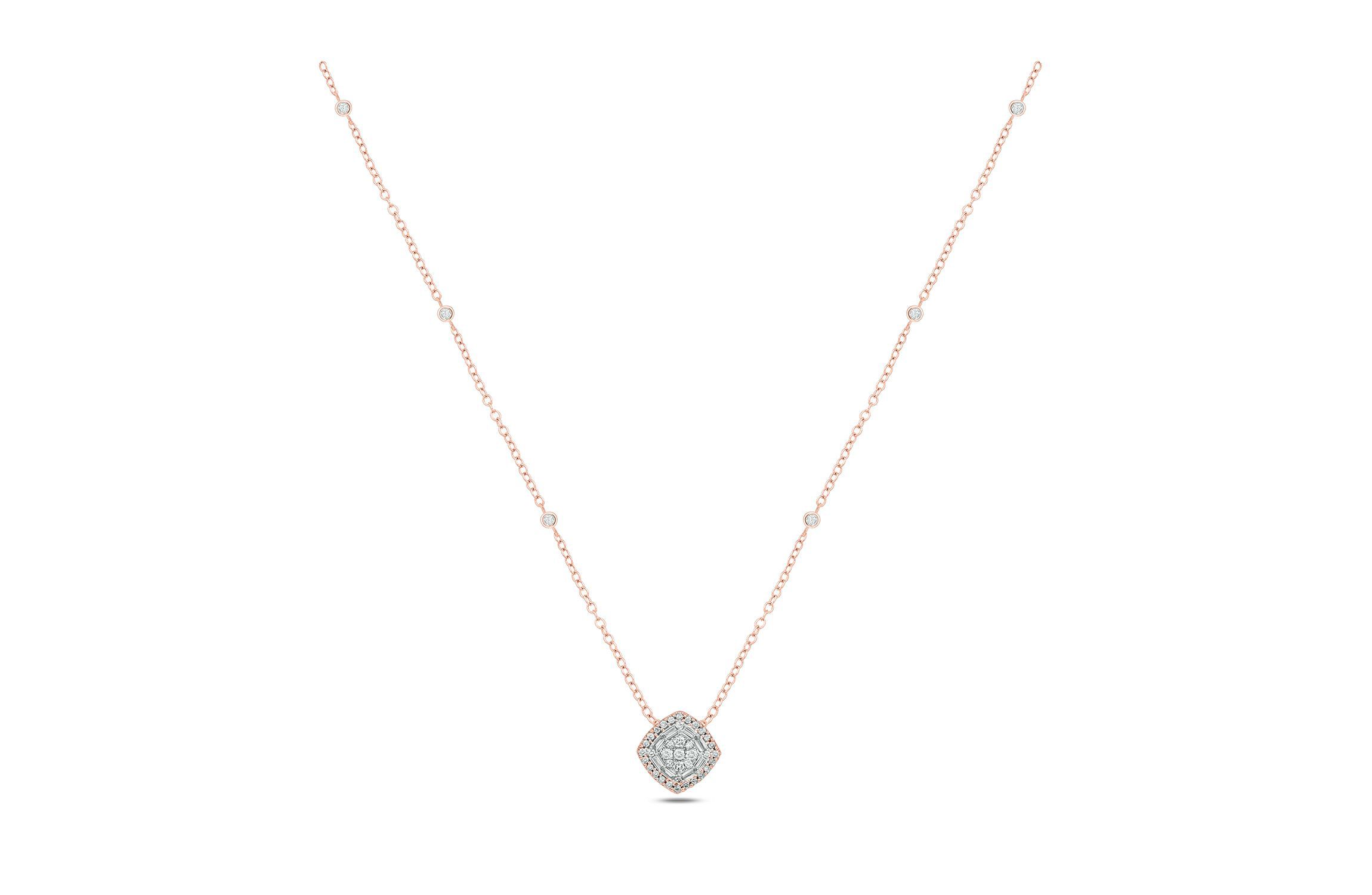 3/8 ct. t.w White Diamond Studded Cushion Pendant Necklace in 10K Gold