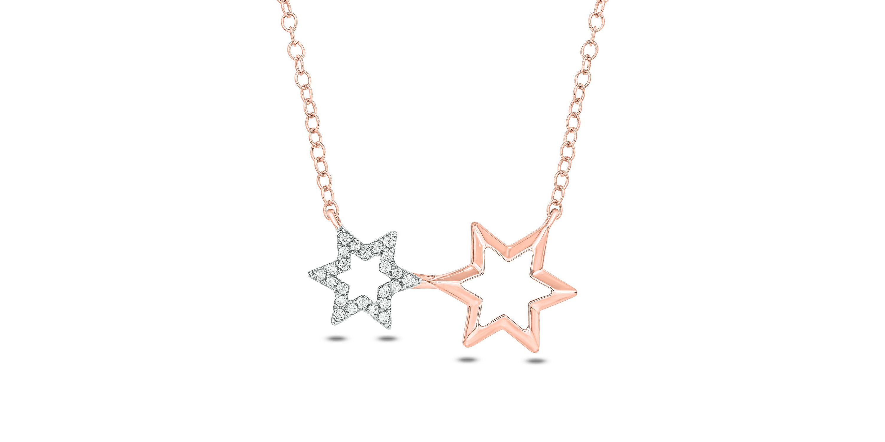 1/6 ct. t.w White Round Diamond Double Star Pendnat Necklace For Womens in 10K Gold