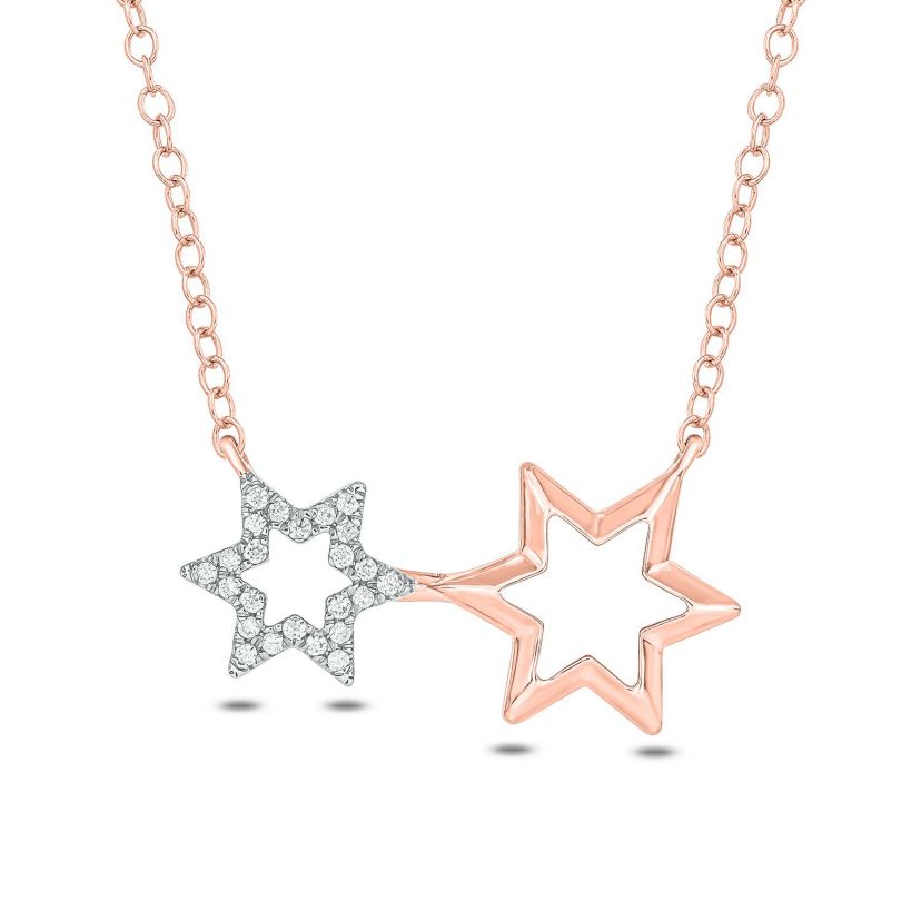 1/6 ct. t.w White Round Diamond Double Star Pendnat Necklace For Womens in 10K Gold