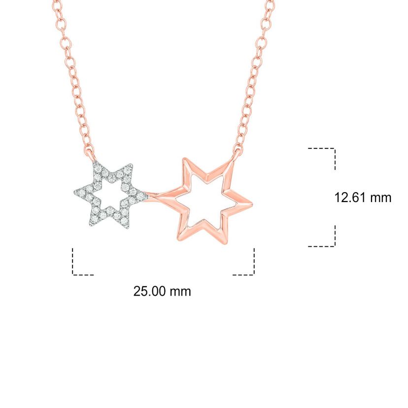 1/6 ct. t.w White Round Diamond Double Star Pendnat Necklace For Womens in 10K Gold