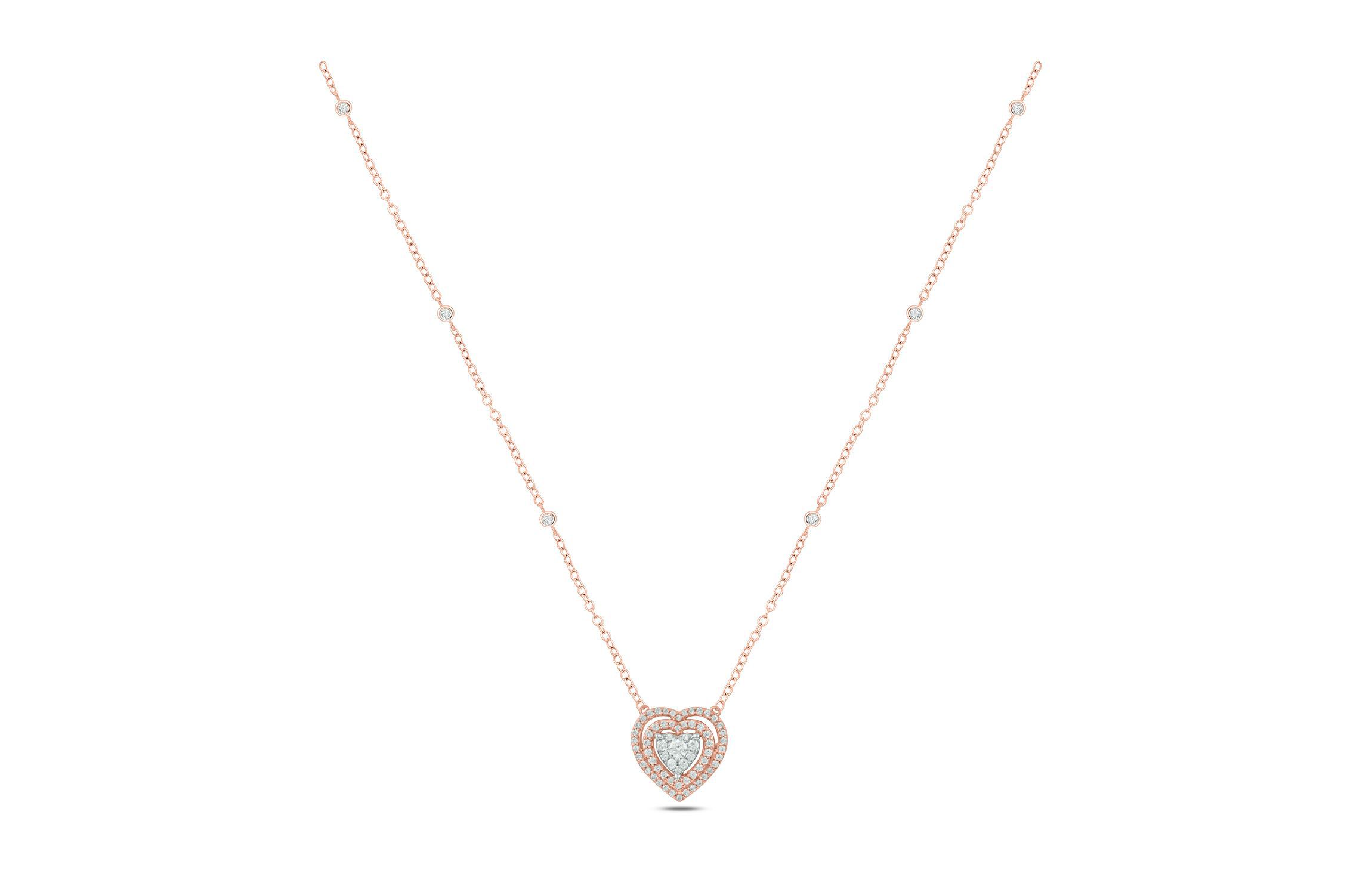 3/8 ct. t.w White Diamond Double Layer Heart Pendant Necklace in 10K Gold