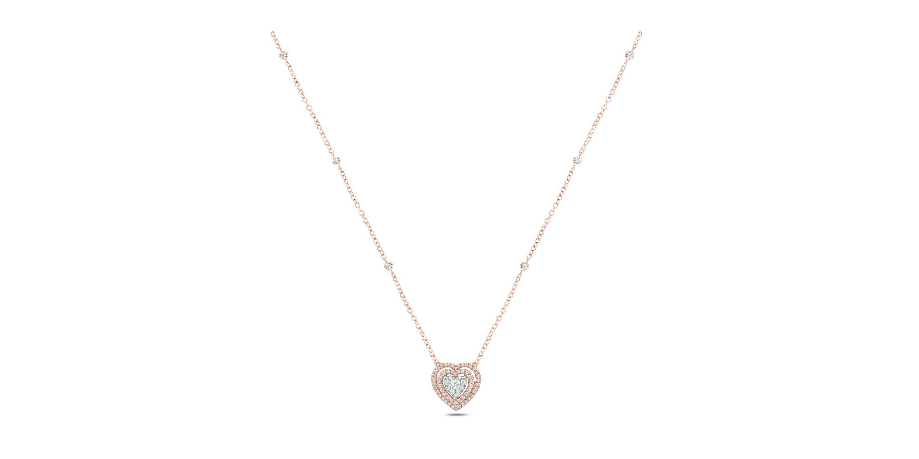 3/8 ct. t.w White Diamond Double Layer Heart Pendant Necklace in 10K Gold