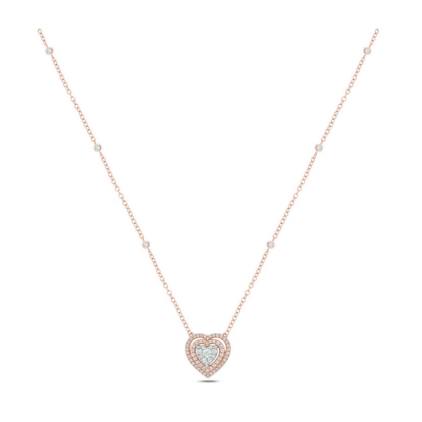 3/8 ct. t.w White Diamond Double Layer Heart Pendant Necklace in 10K Gold
