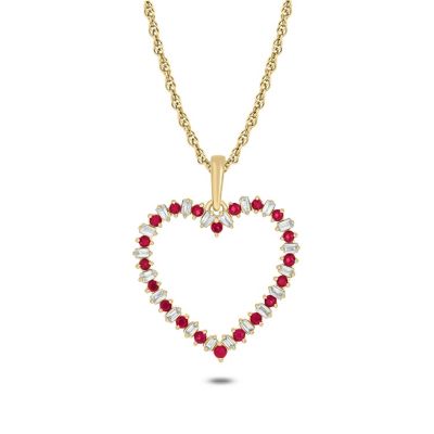 Belk & Co 1/8 Ct. T.w Diamond 1/2 Ct. T.w Natrual Ruby Round Shape Heart Pendant For Women In 10K Gold