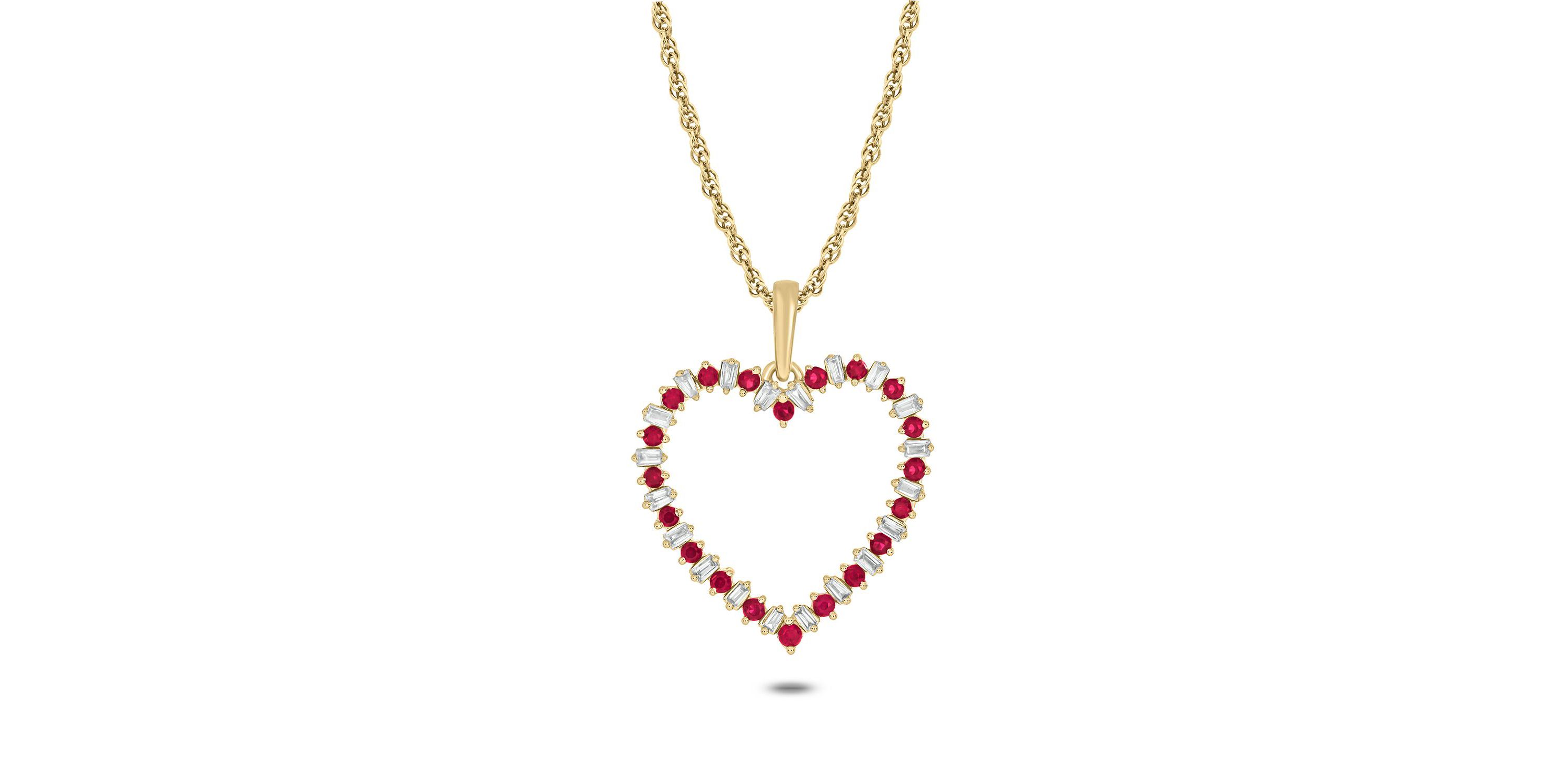 1/8 ct. t.w Diamond 1/2 ct. t.w Natrual Ruby Round Shape Heart Pendant For Women in 10K Gold