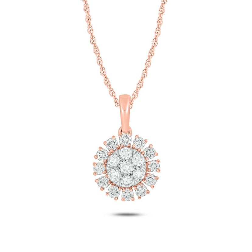 1/2 ct. t.w Natrual White Diamond Sun Pendant Necklace in 10K Gold