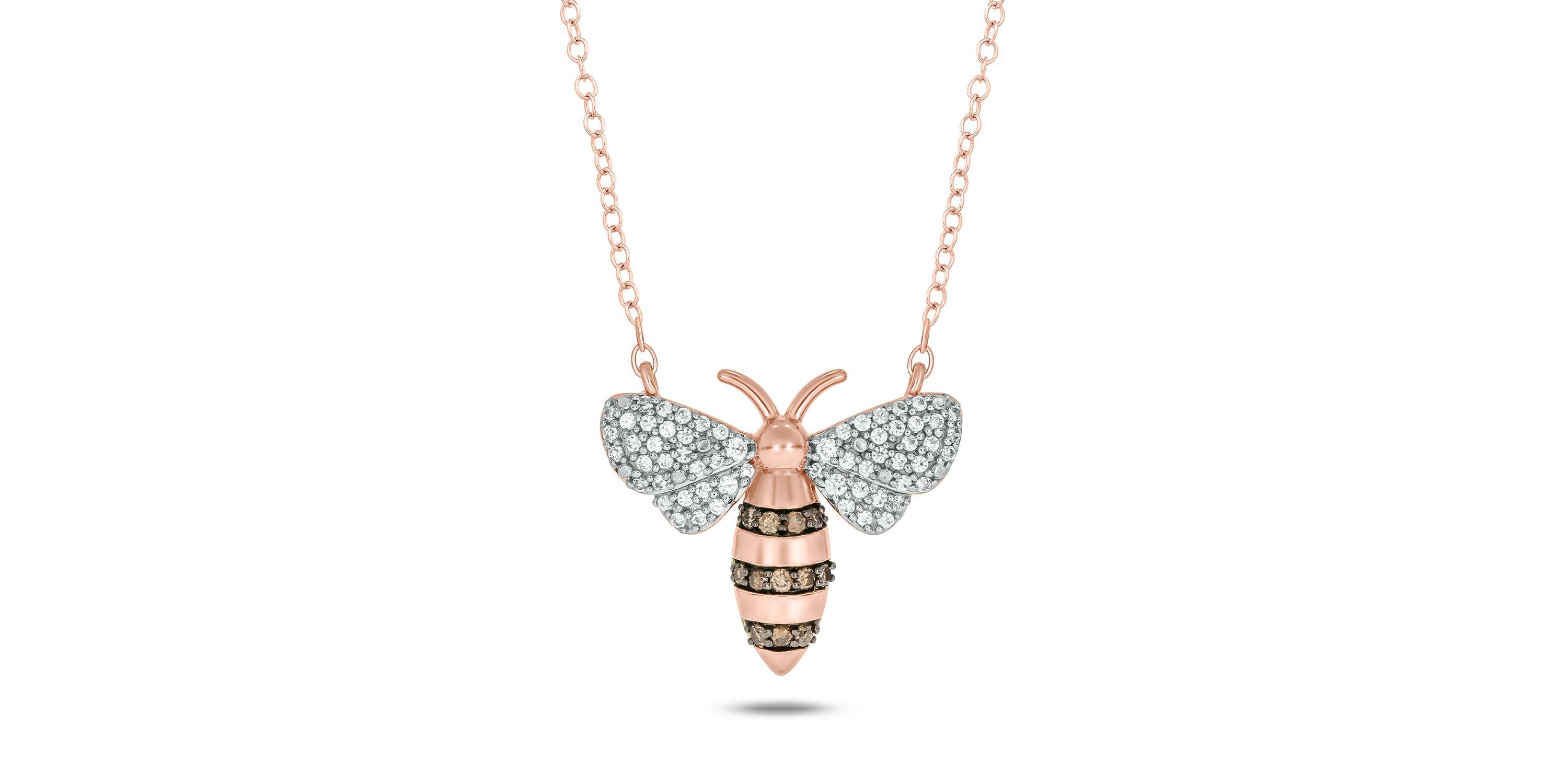 1/4 ct. t.w White And Brown Diamond Honey Bee Pendant Necklace in 10K Gold