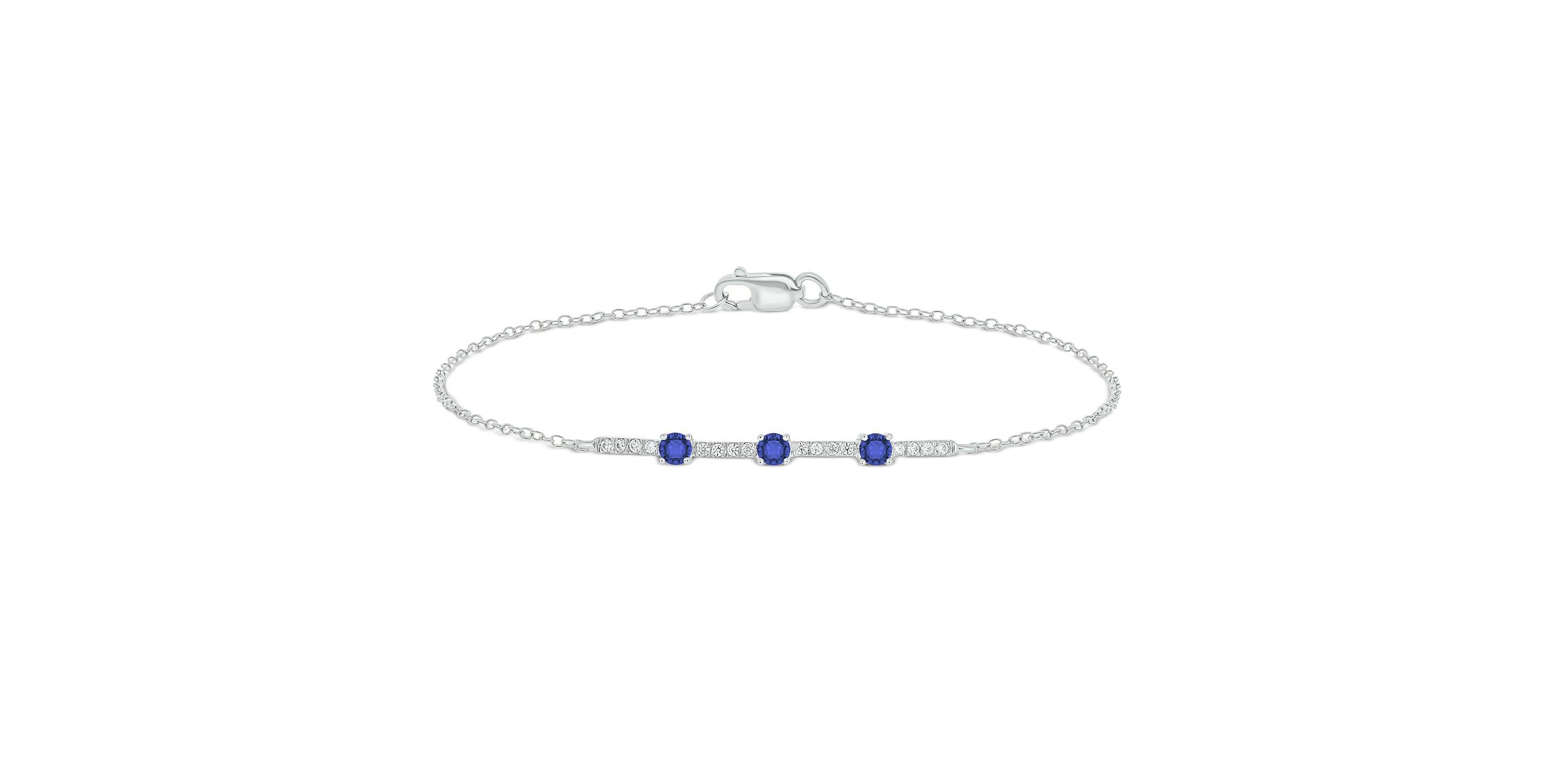 1/10 ct. t.w Diamond 1/10 ct. t.w Natural Blue Saphire Gemstone Adorable Bracelet in 14K Gold