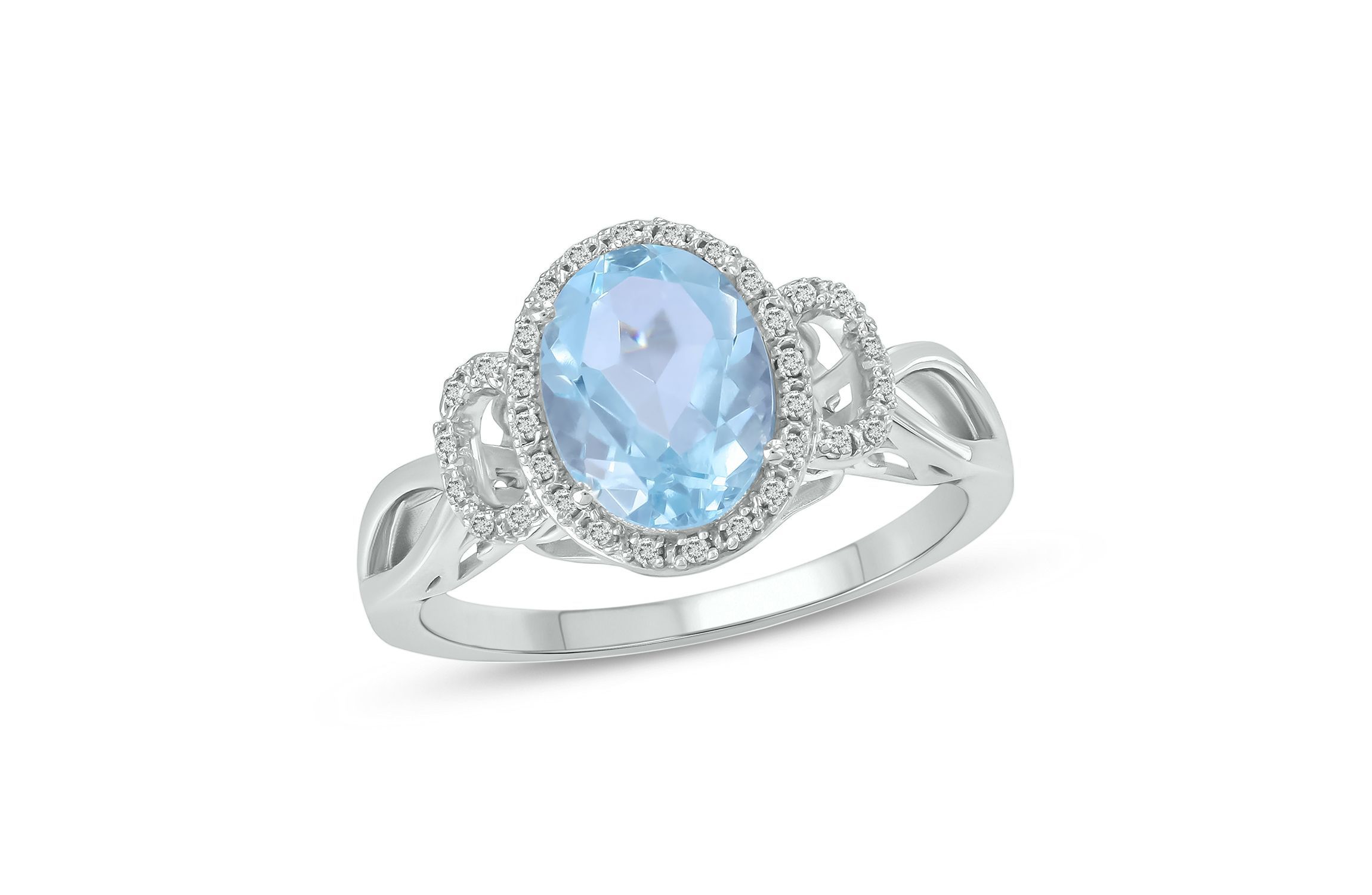 1/10 ct. t.w Diamond & 1.65 ct. t.w Aquamarine Oval Shape Natural Color Stone Ring in 10K Gold