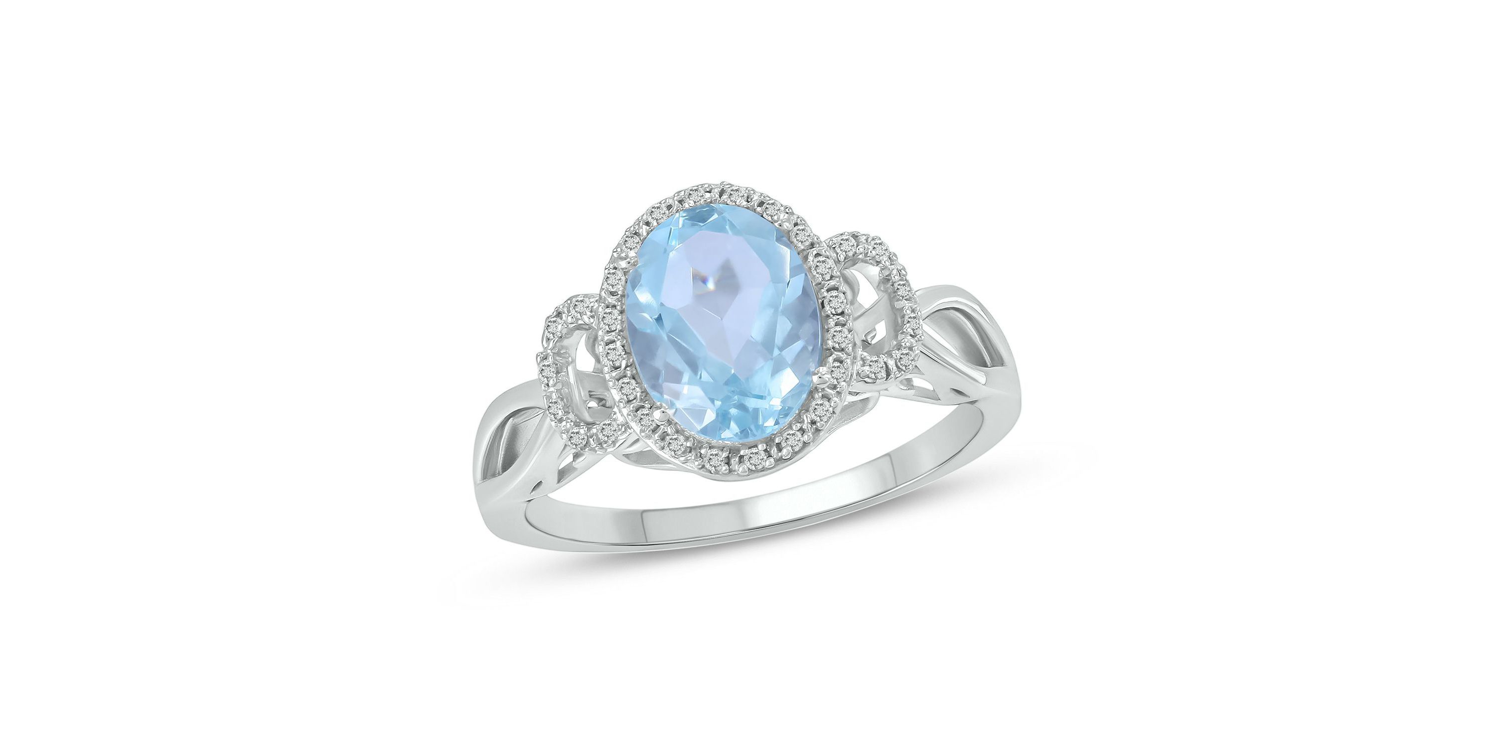 1/10 ct. t.w Diamond & 1.65 ct. t.w Aquamarine Oval Shape Natural Color Stone Ring in 10K Gold