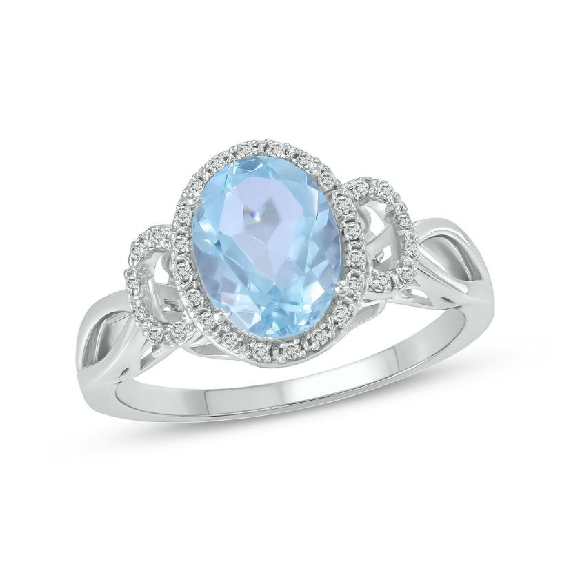 1/10 ct. t.w Diamond & 1.65 ct. t.w Aquamarine Oval Shape Natural Color Stone Ring in 10K Gold
