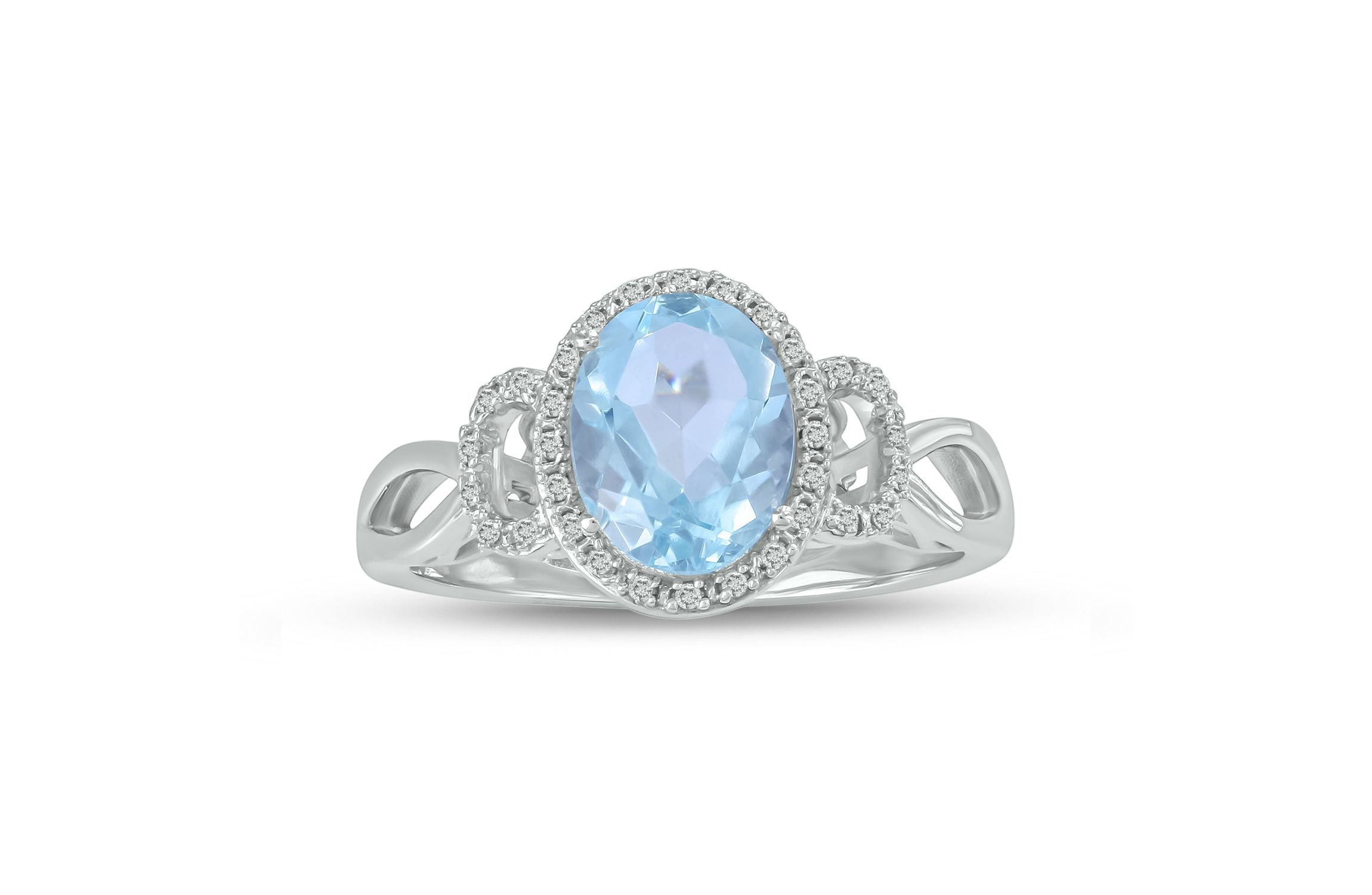 1/10 ct. t.w Diamond & 1.65 ct. t.w Aquamarine Oval Shape Natural Color Stone Ring in 10K Gold