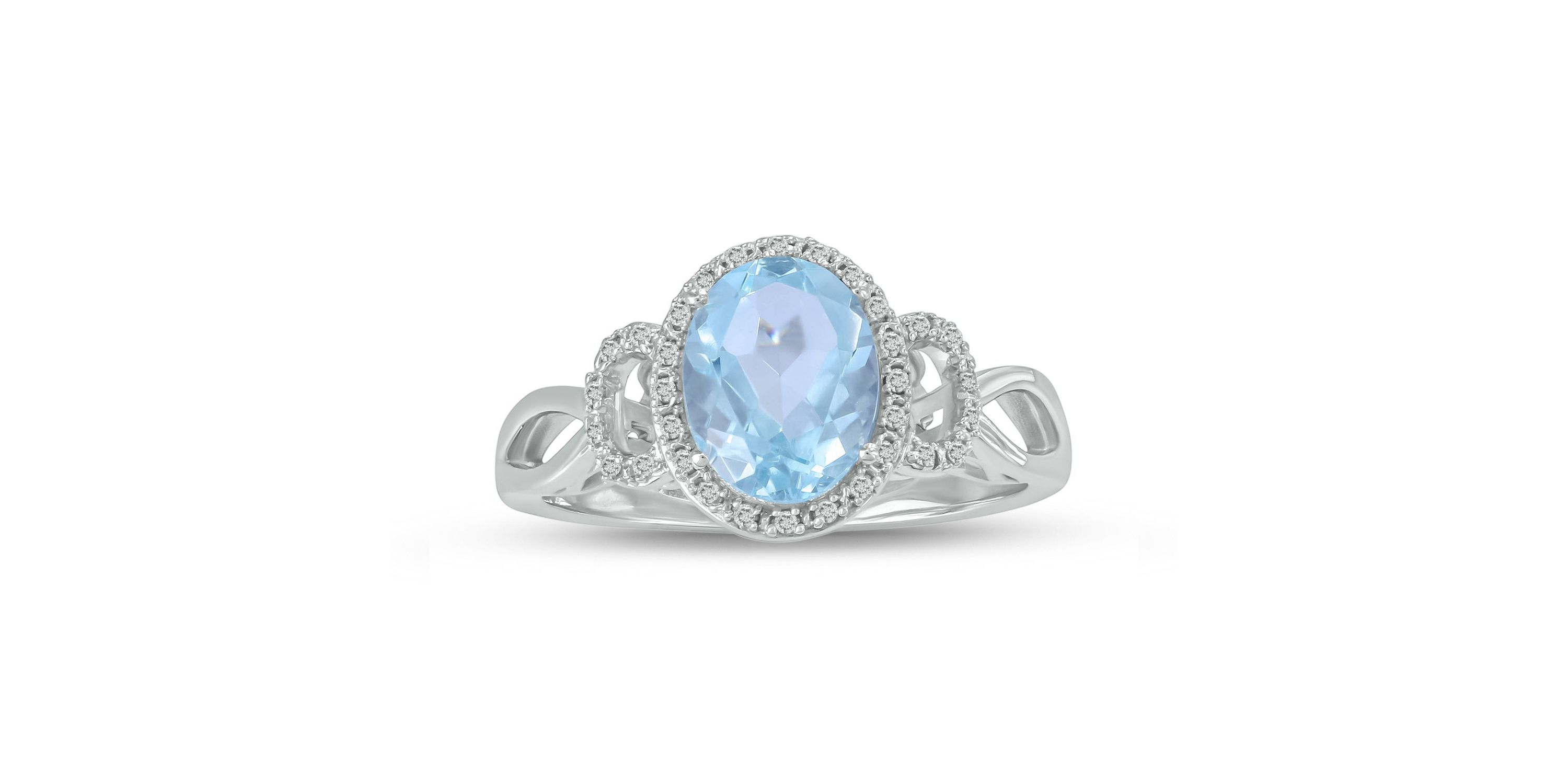 1/10 ct. t.w Diamond & 1.65 ct. t.w Aquamarine Oval Shape Natural Color Stone Ring in 10K Gold