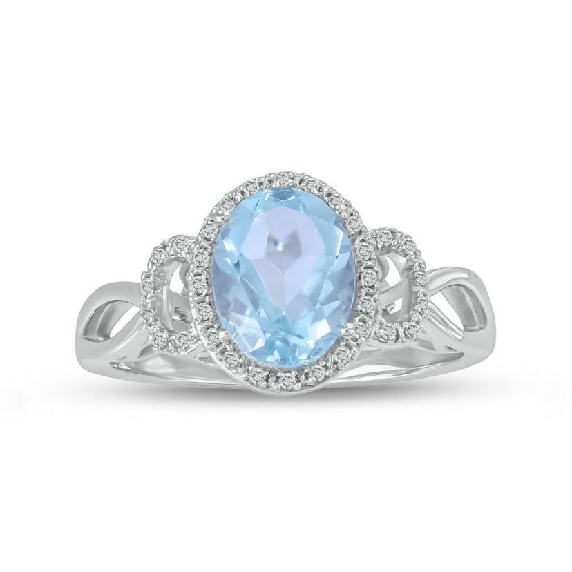1/10 ct. t.w Diamond & 1.65 ct. t.w Aquamarine Oval Shape Natural Color Stone Ring in 10K Gold