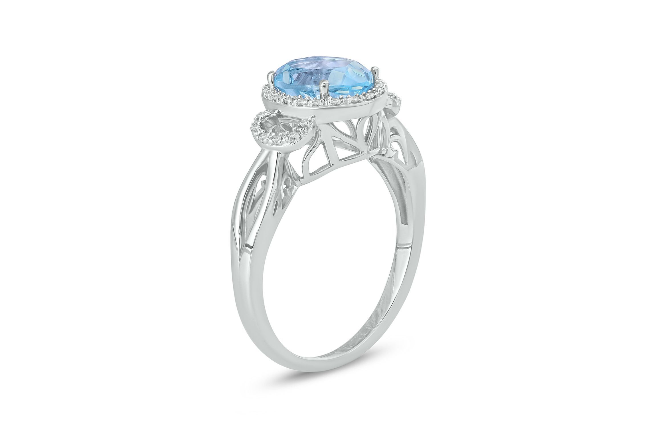 1/10 ct. t.w Diamond & 1.65 ct. t.w Aquamarine Oval Shape Natural Color Stone Ring in 10K Gold
