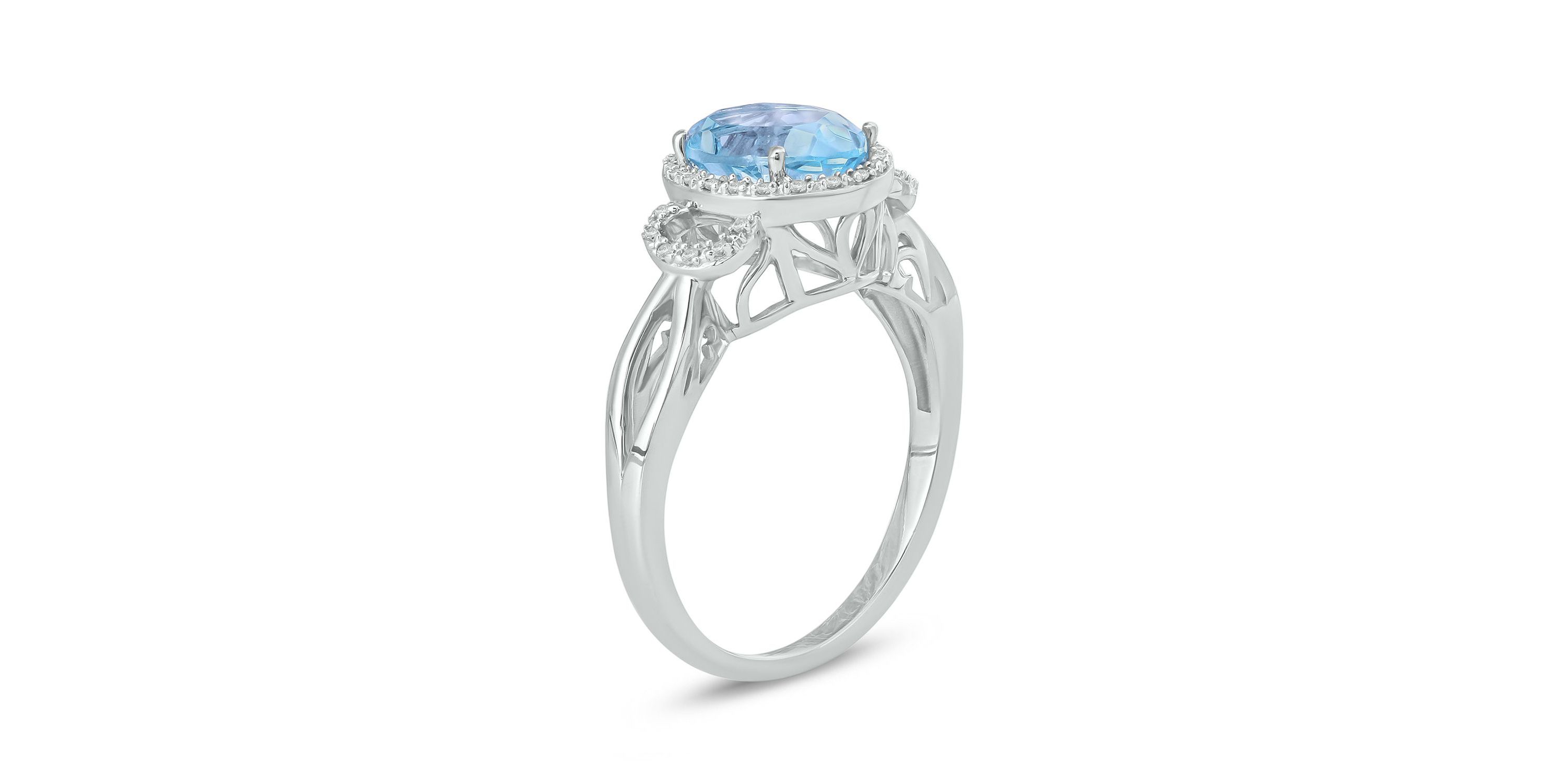 1/10 ct. t.w Diamond & 1.65 ct. t.w Aquamarine Oval Shape Natural Color Stone Ring in 10K Gold