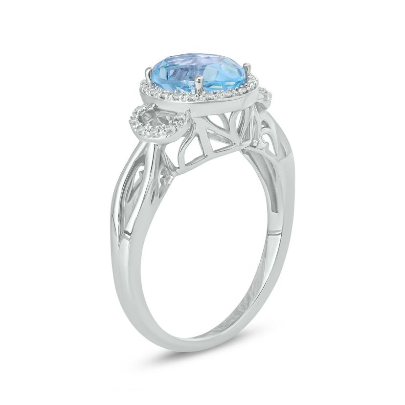1/10 ct. t.w Diamond & 1.65 ct. t.w Aquamarine Oval Shape Natural Color Stone Ring in 10K Gold