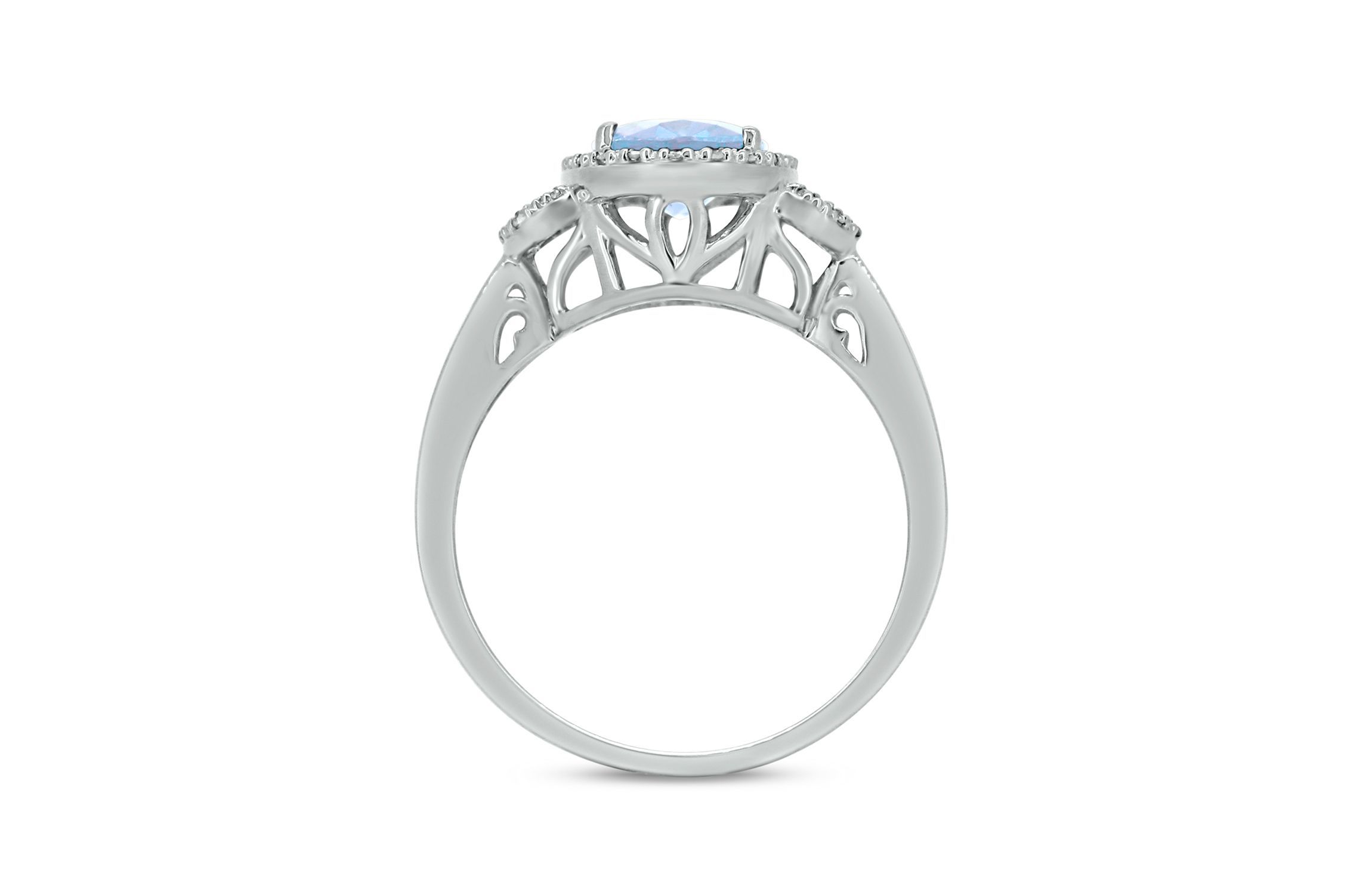 1/10 ct. t.w Diamond & 1.65 ct. t.w Aquamarine Oval Shape Natural Color Stone Ring in 10K Gold