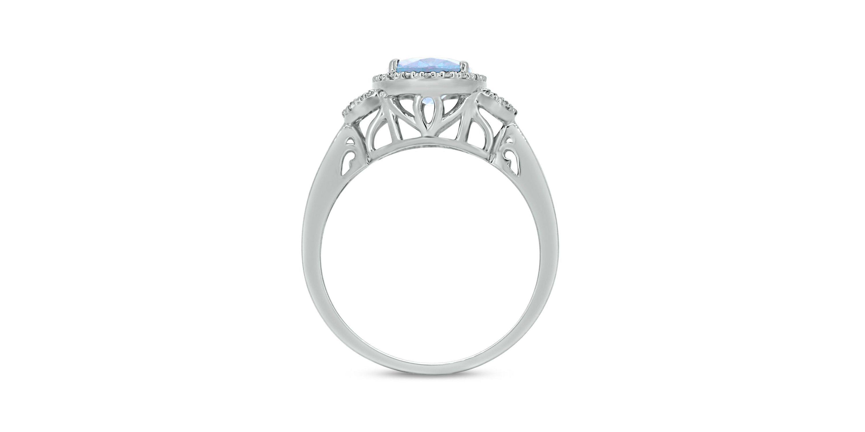 1/10 ct. t.w Diamond & 1.65 ct. t.w Aquamarine Oval Shape Natural Color Stone Ring in 10K Gold