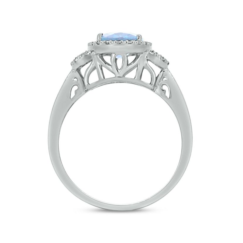 1/10 ct. t.w Diamond & 1.65 ct. t.w Aquamarine Oval Shape Natural Color Stone Ring in 10K Gold