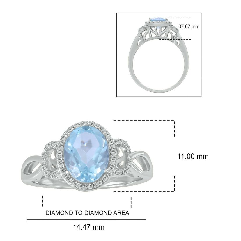 1/10 ct. t.w Diamond & 1.65 ct. t.w Aquamarine Oval Shape Natural Color Stone Ring in 10K Gold