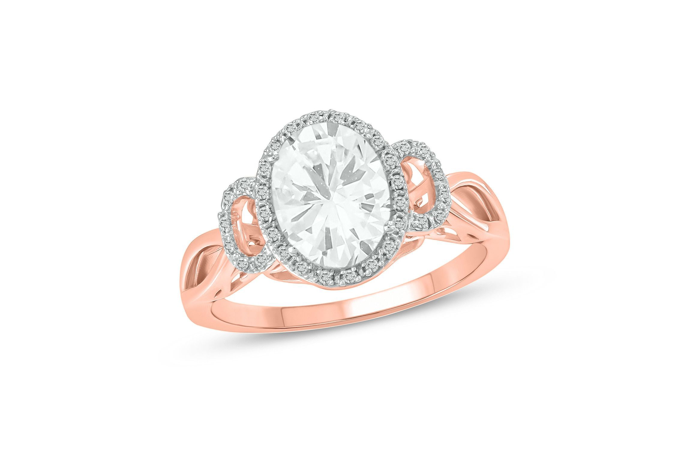 Lab Created 1/10 ct. t.w Diamond & 2.45 ct. t.w White Sapphire Oval Shape Created Color Stone Ring in 10K Gold