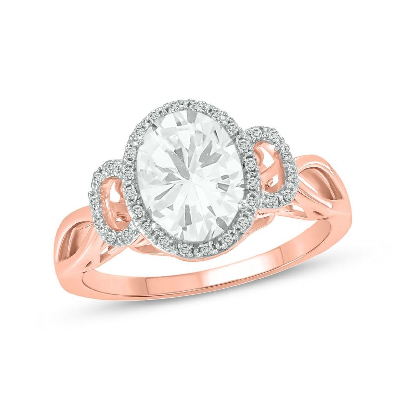 Lab Created 1/10 ct. t.w Diamond & 2.45 ct. t.w White Sapphire Oval Shape Created Color Stone Ring in 10K Gold