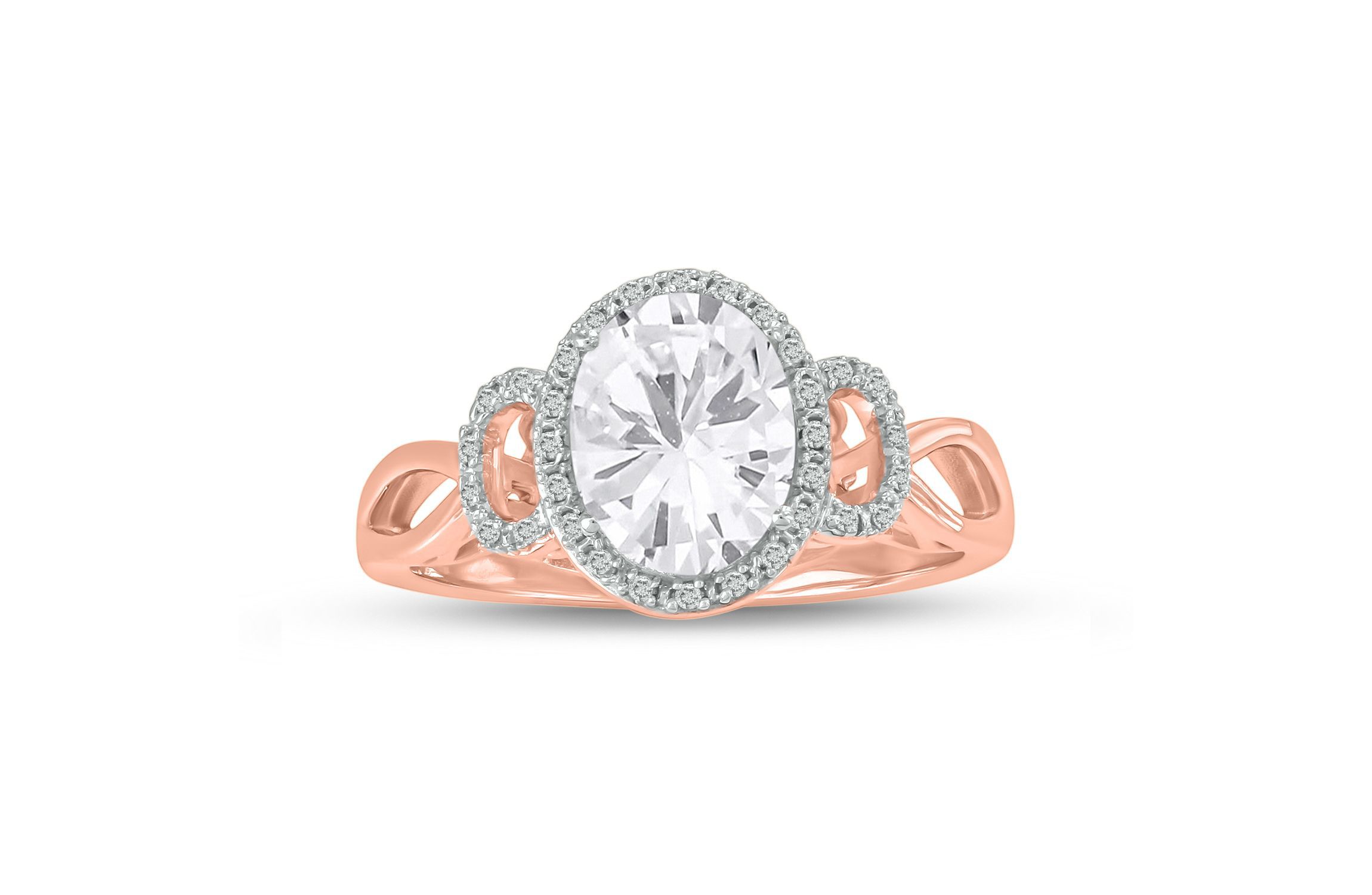 Lab Created 1/10 ct. t.w Diamond & 2.45 ct. t.w White Sapphire Oval Shape Created Color Stone Ring in 10K Gold