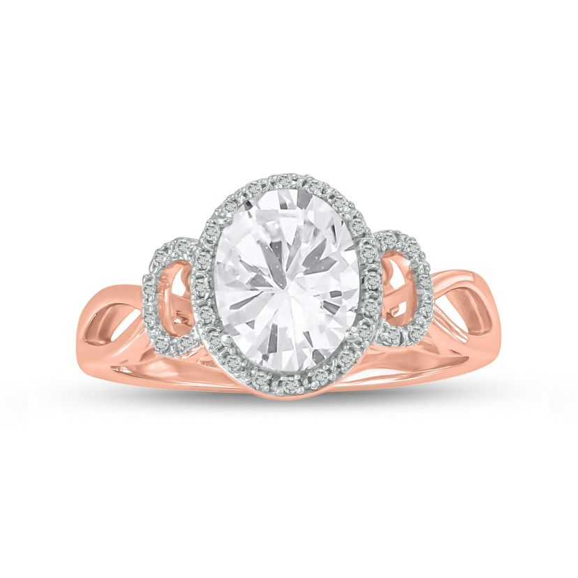 Lab Created 1/10 ct. t.w Diamond & 2.45 ct. t.w White Sapphire Oval Shape Created Color Stone Ring in 10K Gold
