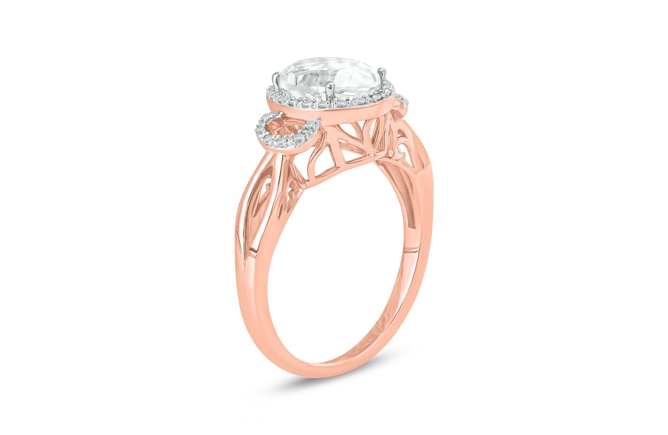 Lab Created 1/10 ct. t.w Diamond & 2.45 ct. t.w White Sapphire Oval Shape Created Color Stone Ring in 10K Gold