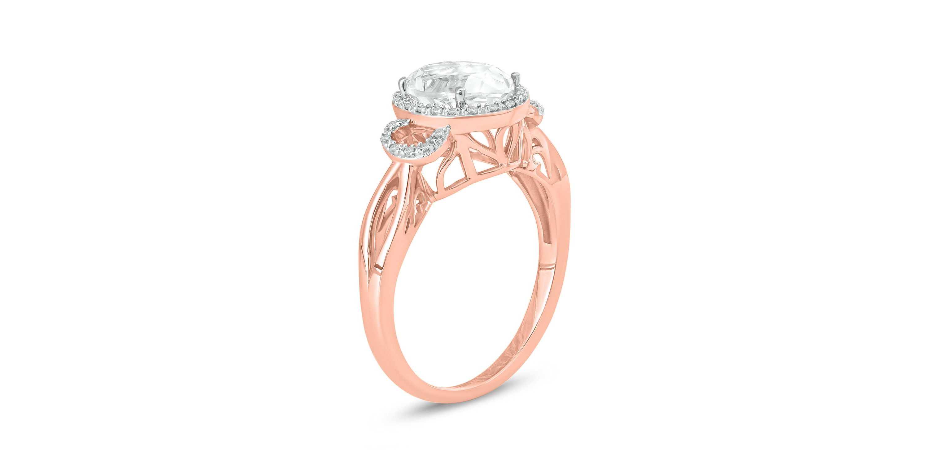 Lab Created 1/10 ct. t.w Diamond & 2.45 ct. t.w White Sapphire Oval Shape Created Color Stone Ring in 10K Gold