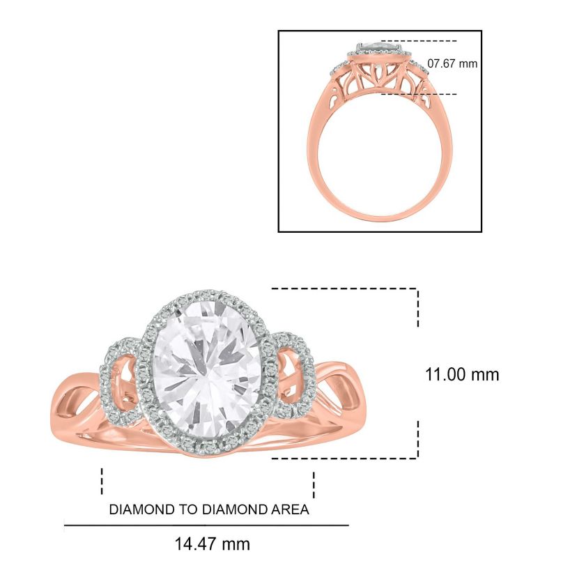 Lab Created 1/10 ct. t.w Diamond & 2.45 ct. t.w White Sapphire Oval Shape Created Color Stone Ring in 10K Gold