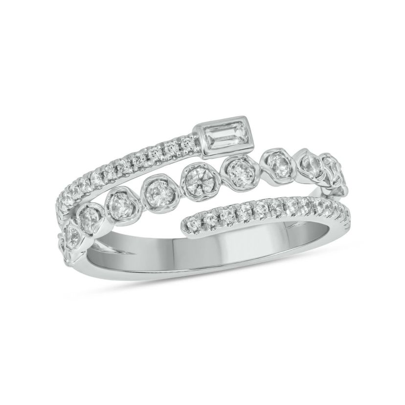 5/8 carat, Diamond Floert ,3 Row Bypass Ring in 14K White Gold