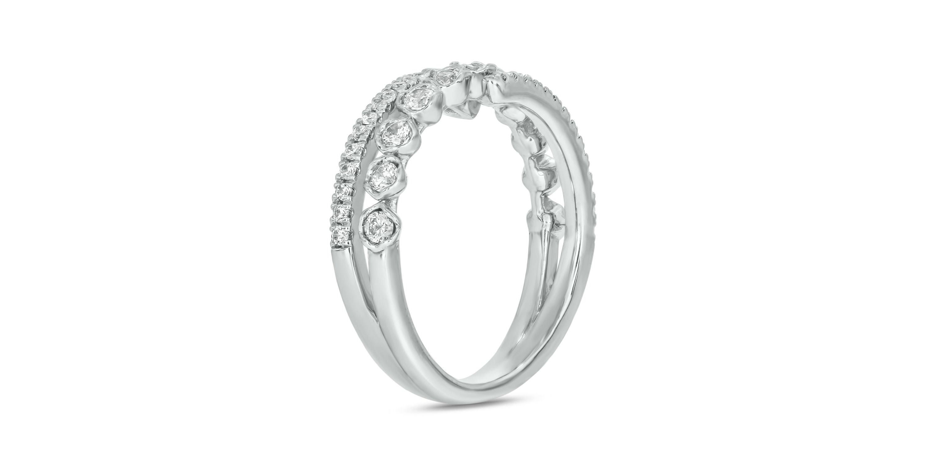 5/8 carat, Diamond Floert ,3 Row Bypass Ring in 14K White Gold