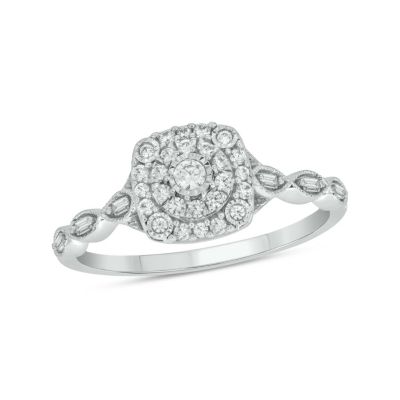 Belk & Co 1/4 carat, Diamond Double Halo Pear Composite Ring in 14K White Gold, 8