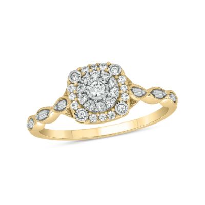 Belk & Co 1/4 carat, Diamond Double Halo Pear Composite Ring in 14K White Gold, Yellow, 9