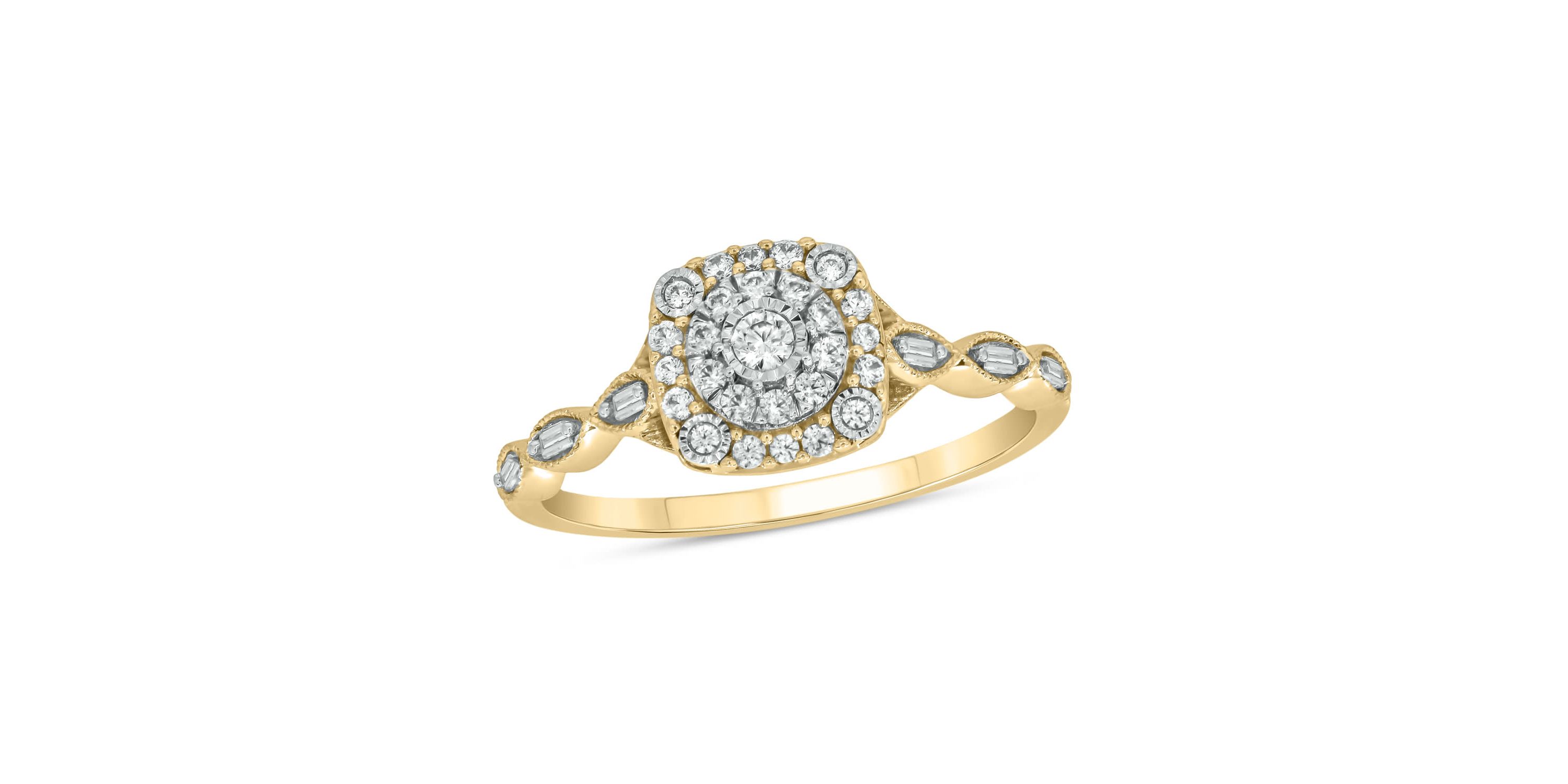1/4 carat, Diamond Double Halo Pear Composite  Ring in 14K Yellow Gold
