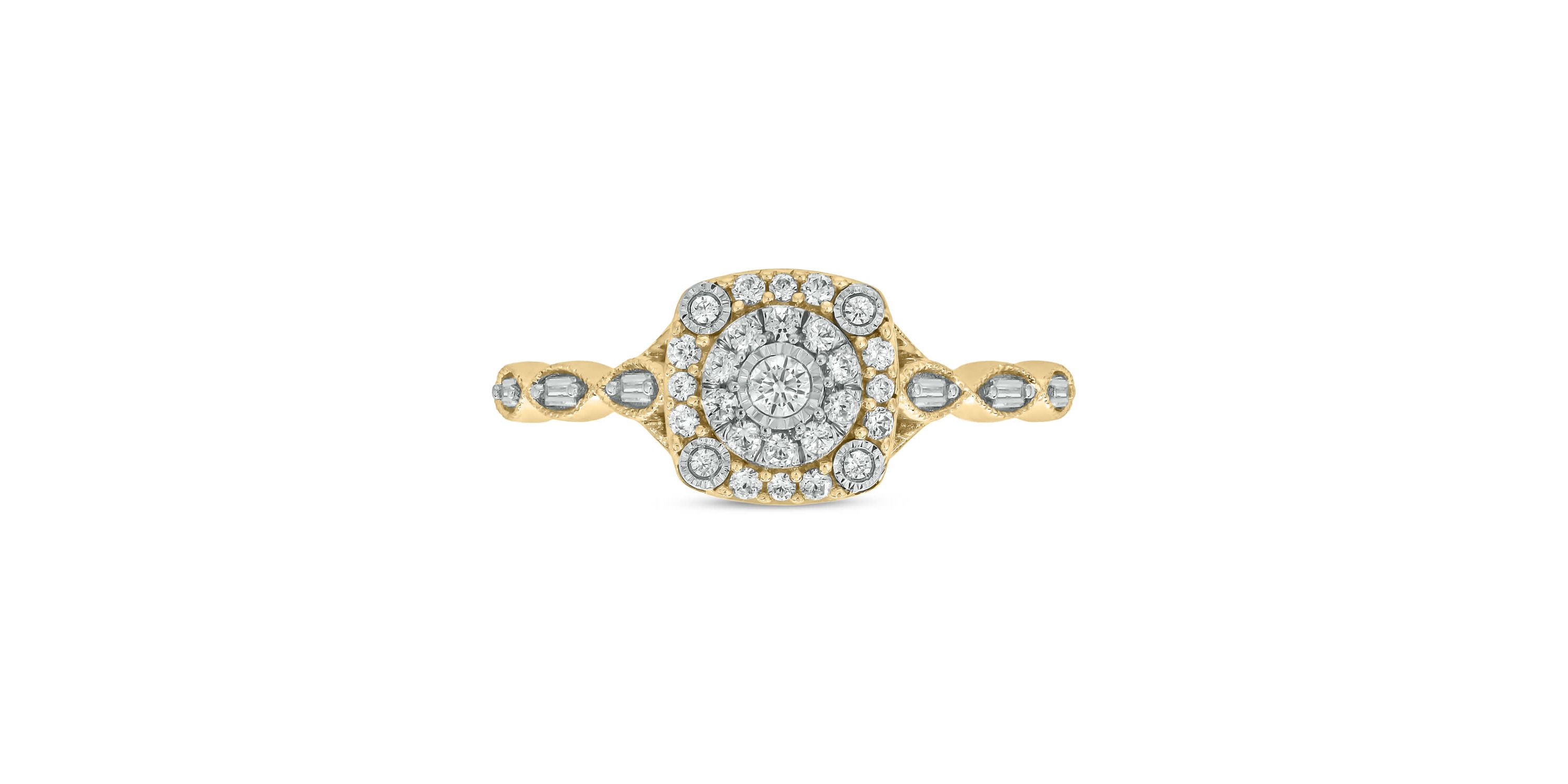 1/4 carat, Diamond Double Halo Pear Composite  Ring in 14K Yellow Gold