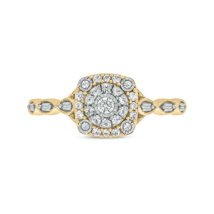 1/4 carat, Diamond Double Halo Pear Composite  Ring in 14K Yellow Gold