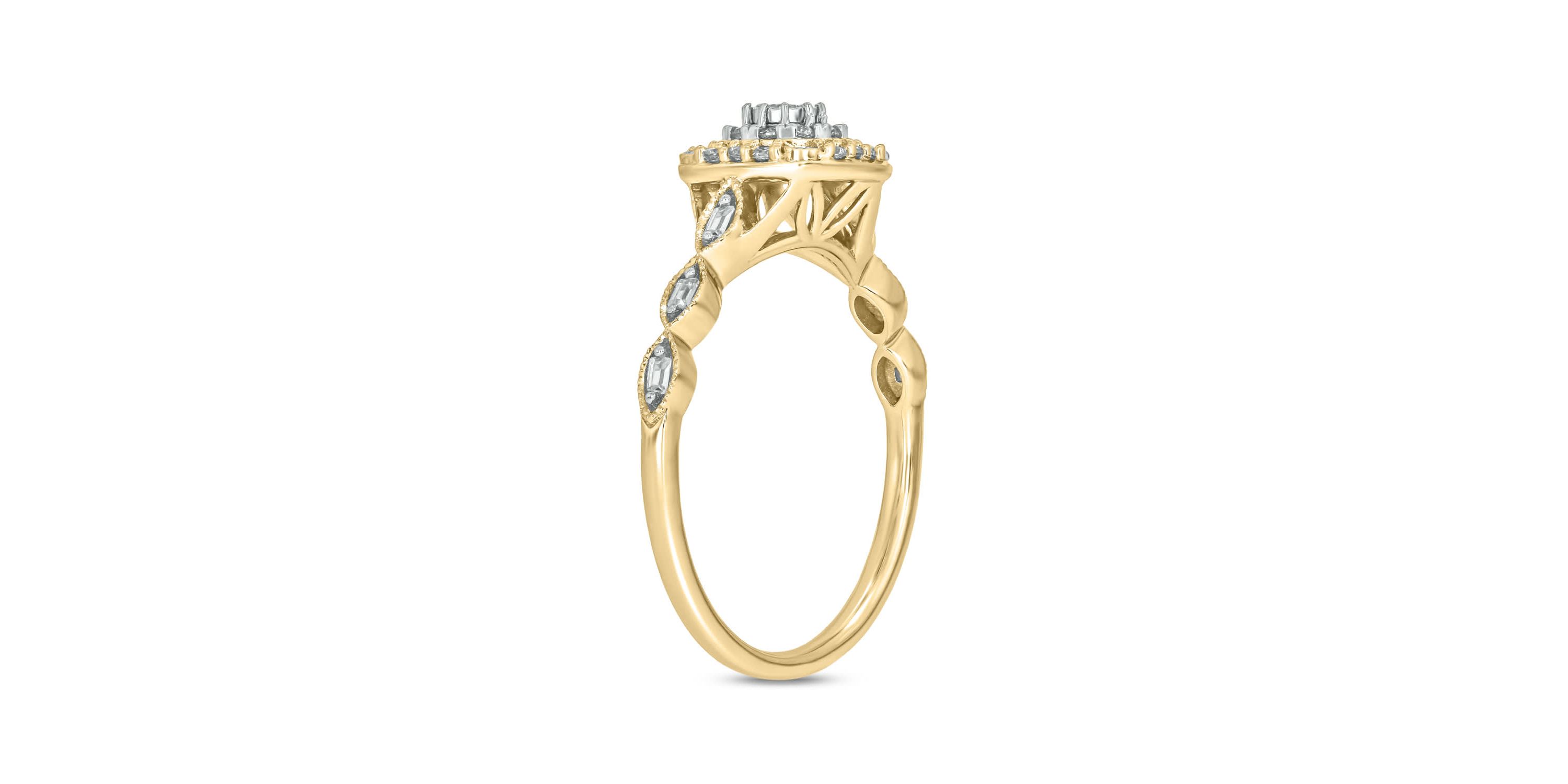 1/4 carat, Diamond Double Halo Pear Composite  Ring in 14K Yellow Gold