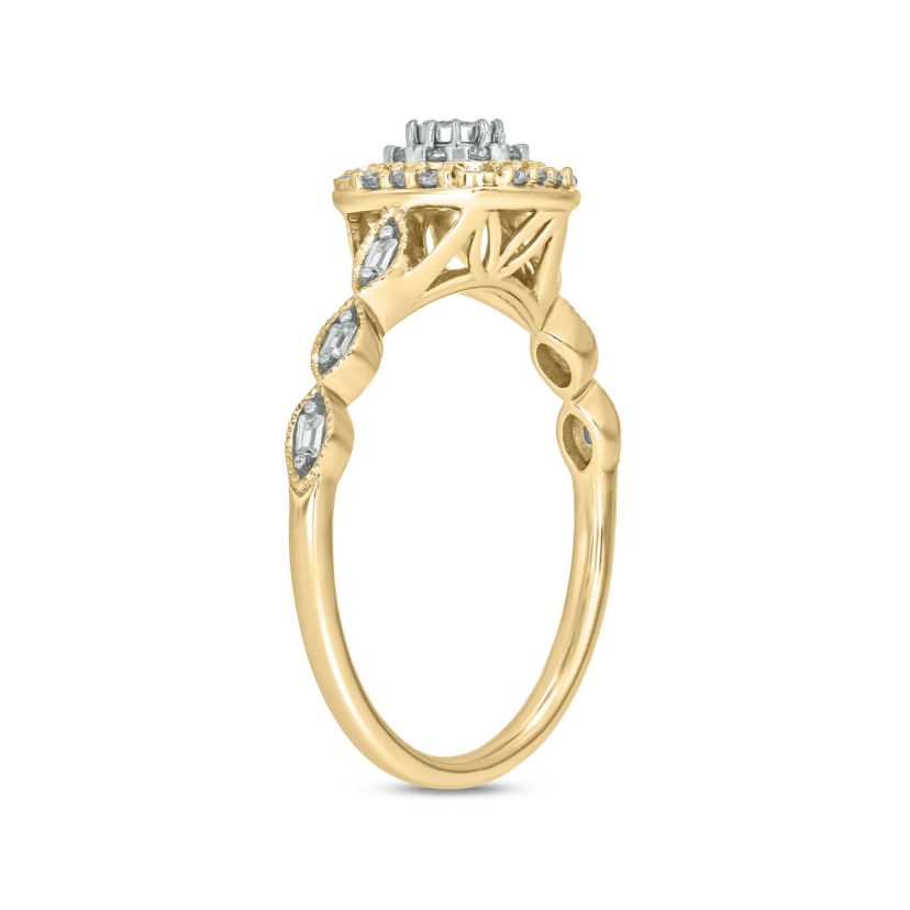 1/4 carat, Diamond Double Halo Pear Composite  Ring in 14K Yellow Gold