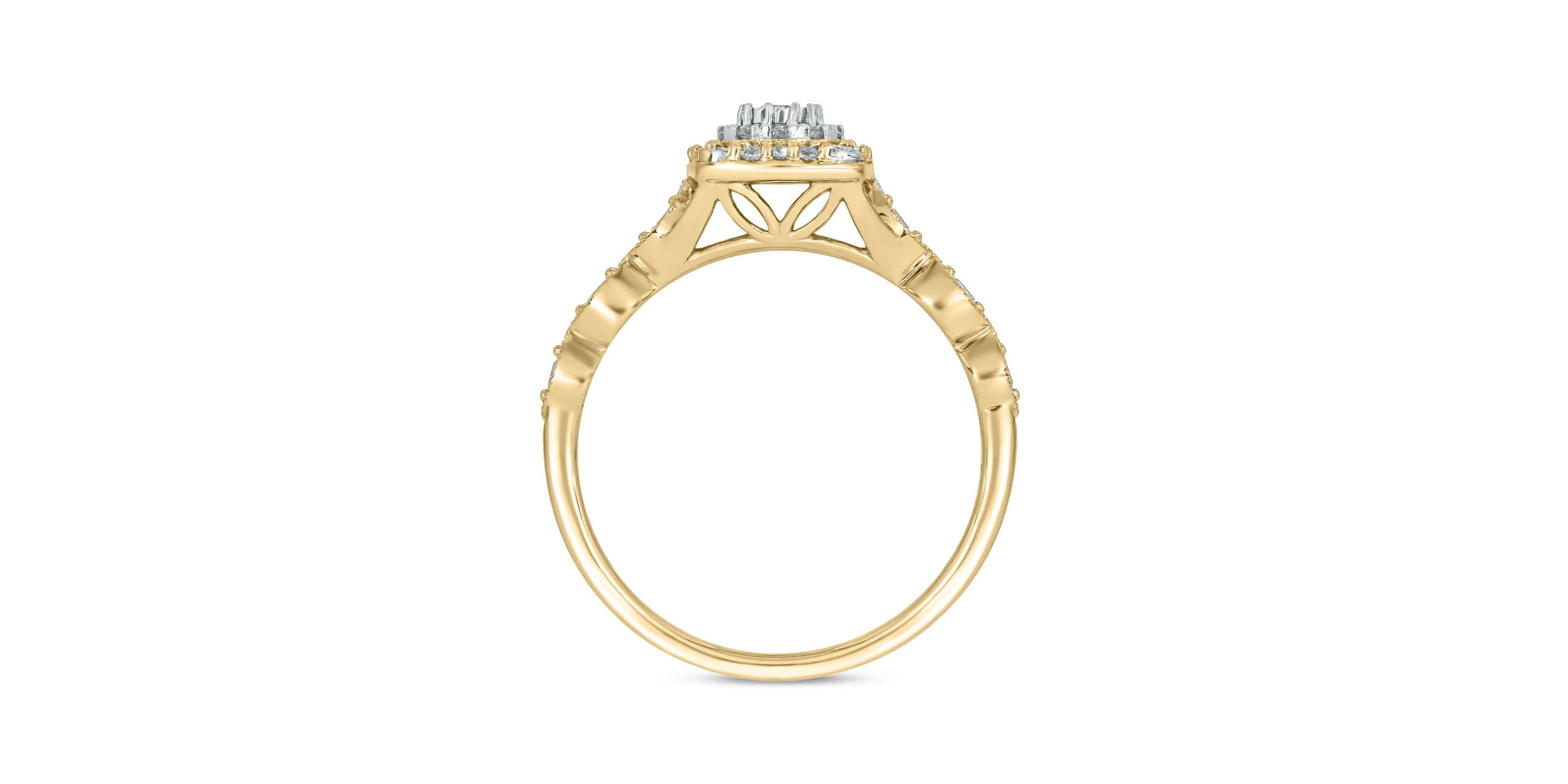 1/4 carat, Diamond Double Halo Pear Composite  Ring in 14K Yellow Gold
