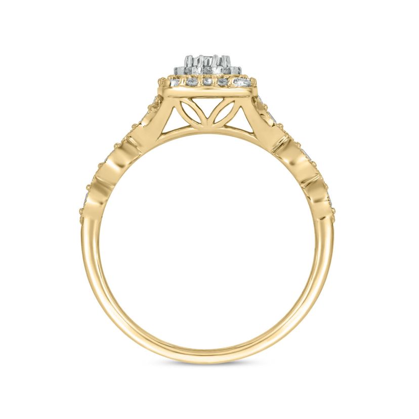 1/4 carat, Diamond Double Halo Pear Composite  Ring in 14K Yellow Gold