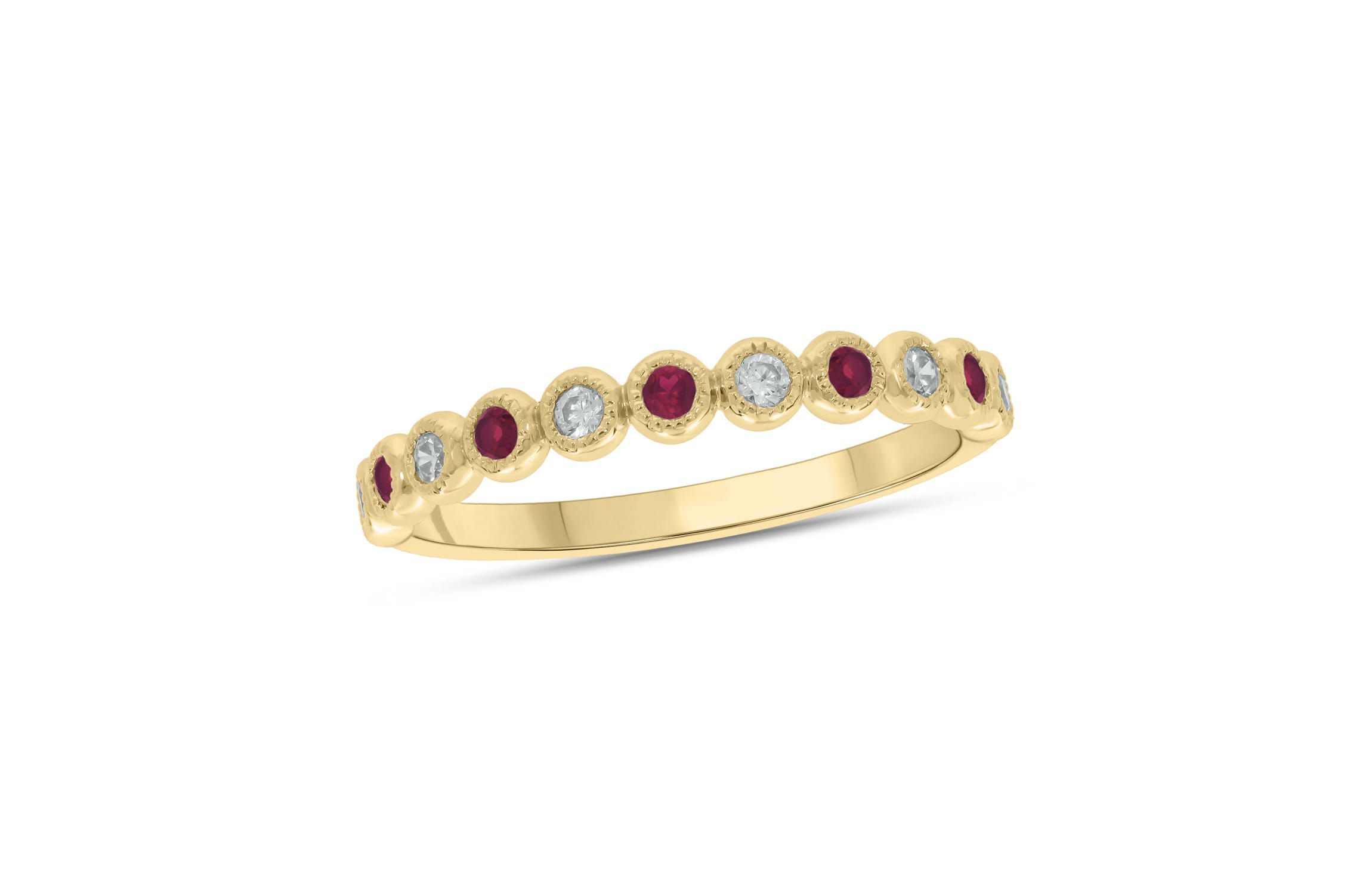 1/4 ct.t.w. Diamond Natural Ruby Anniversary Band in 14KT Rose Gold