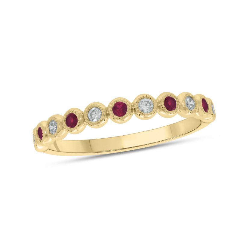 1/4 ct.t.w. Diamond Natural Ruby Anniversary Band in 14KT White Gold