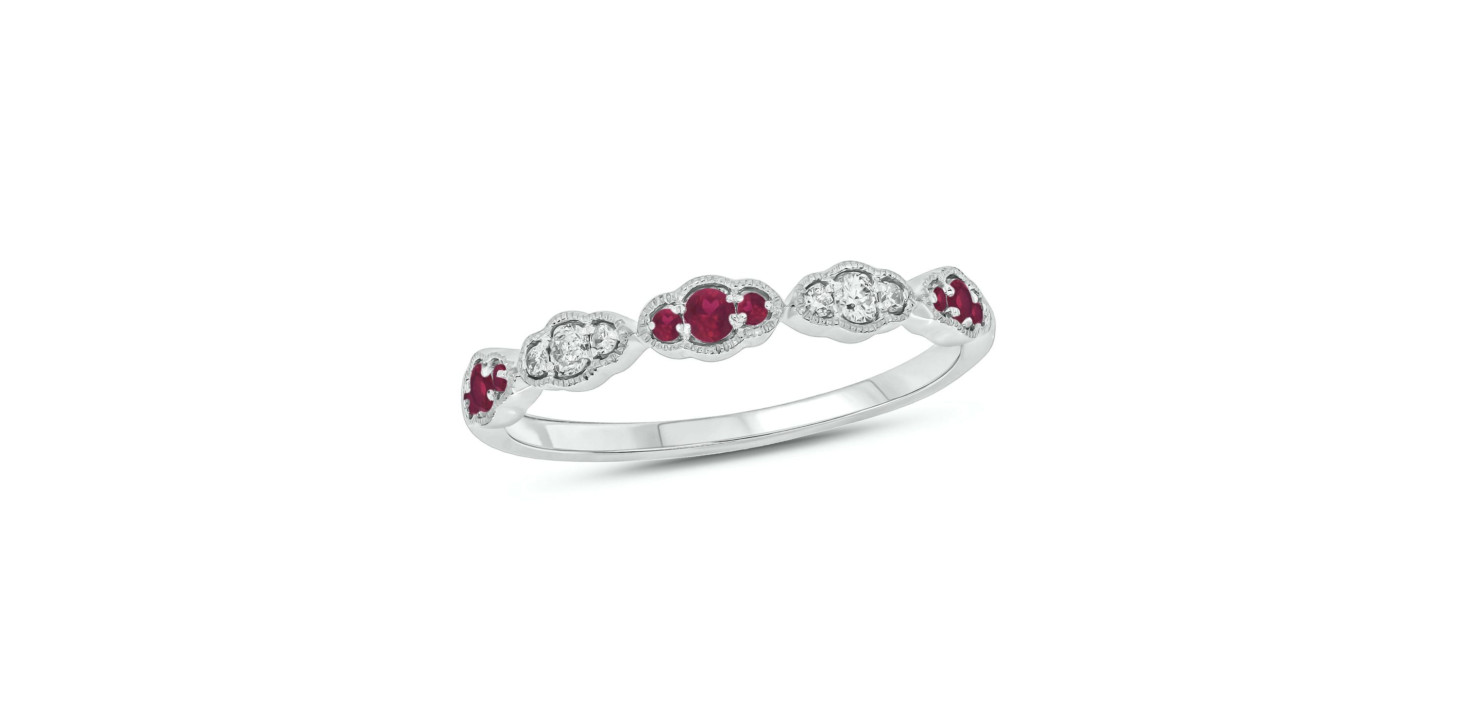 1/5 ct.t.w. Diamond Natural Ruby Milgrain Anniversary Band in 14KT Rose Gold