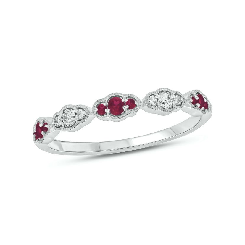 1/5 ct.t.w. Diamond Natural Ruby Milgrain Anniversary Band in 14KT Rose Gold